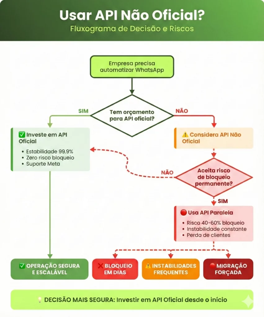 API WhatsApp Não Oficial - fluxograma de decisão
